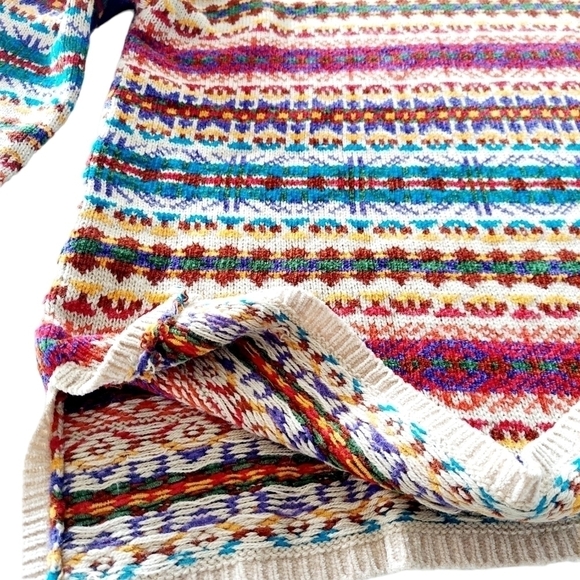 Vintage Sweater Tunic Turtleneck Medium 1990s Aztec Design Made In Hong Kong Y2K - Picture 8 of 10